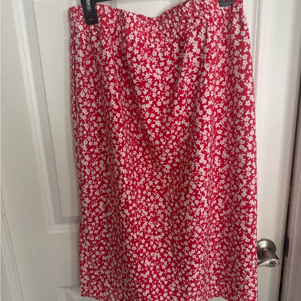 J. Crew Red Maxi Skirt with White Floral Print